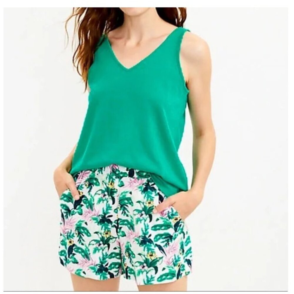LOFT Linen Blend Vibrant Botanical Pull On Shorts Pockets Size M